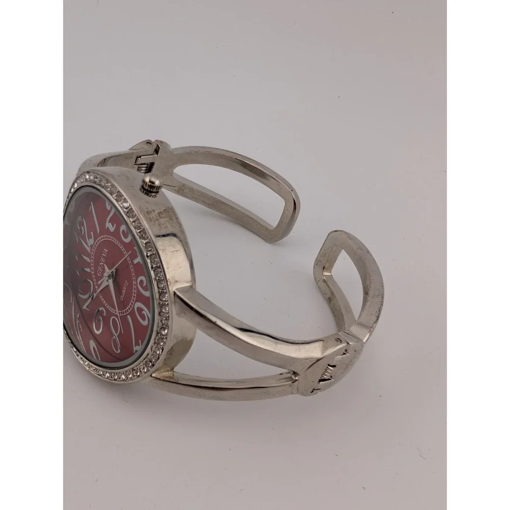 Geneva Watch Women 37mm Case Crystal Bezel Red Dial‎ Bangle Band- New Battery